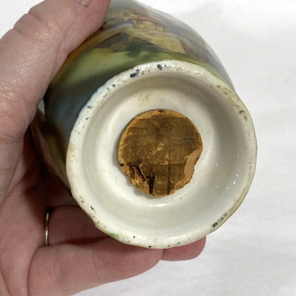 Vintage handpainted porcelain sugar shaker castor muffineer castles landscape